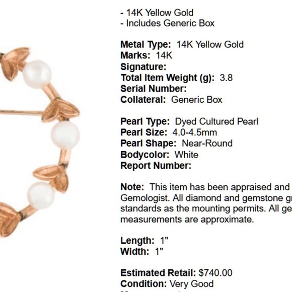 27 MM Gold Brooch Mistletoe 4 gr 14K Solid Gold Ring Real Pearl cca 1955 ANTIQUE - Picture 9 of 12